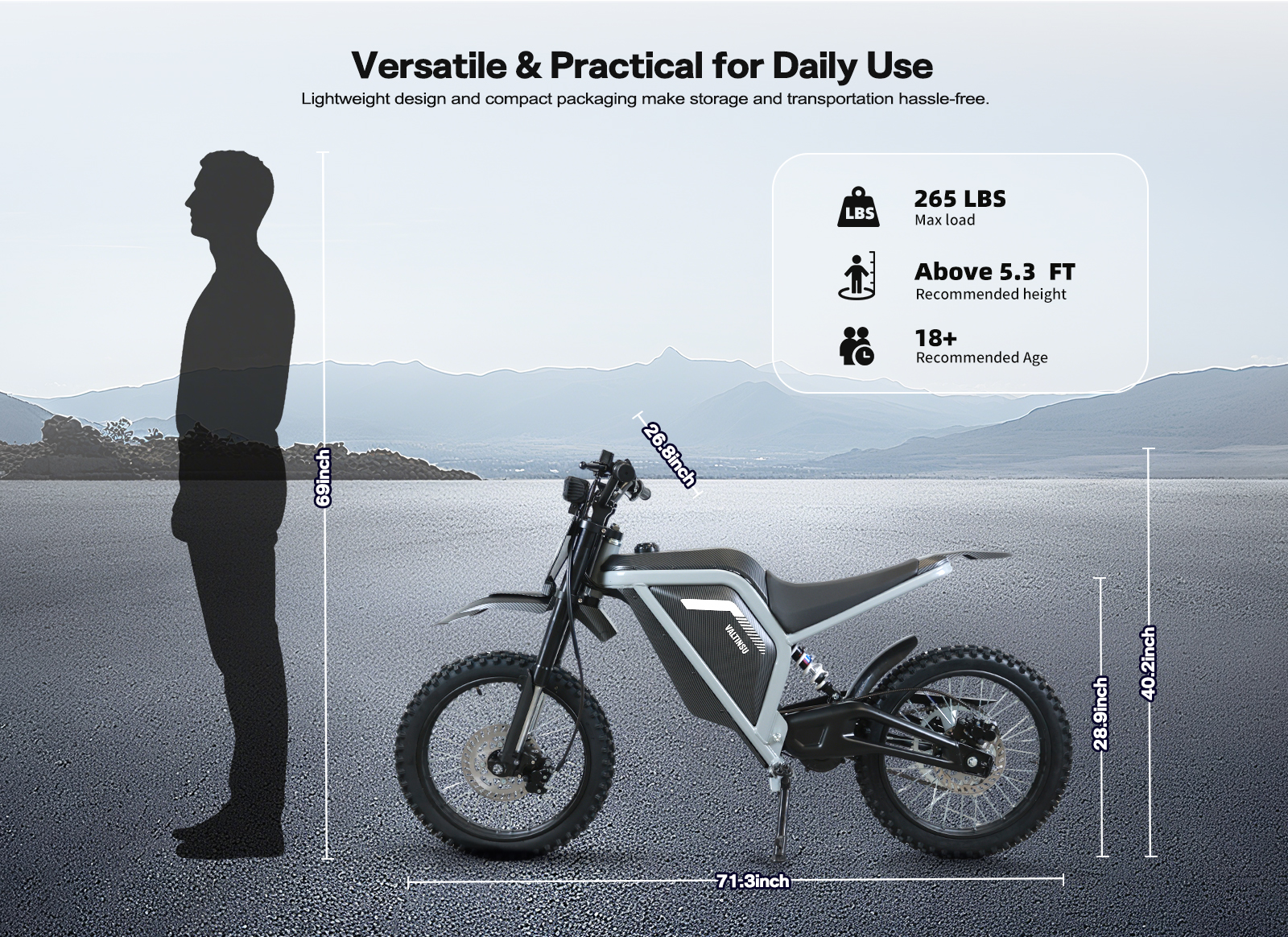 Suitable users and sizes for off-road motorcycles