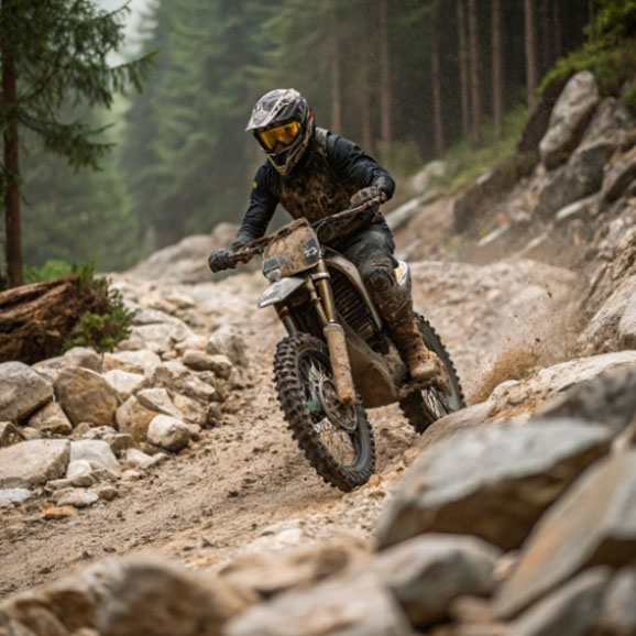 enduro dirt bike on rocky trail