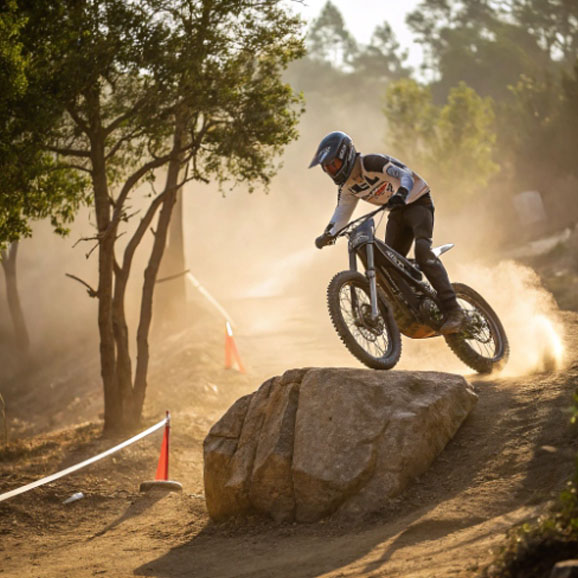 trials bike on obstacle